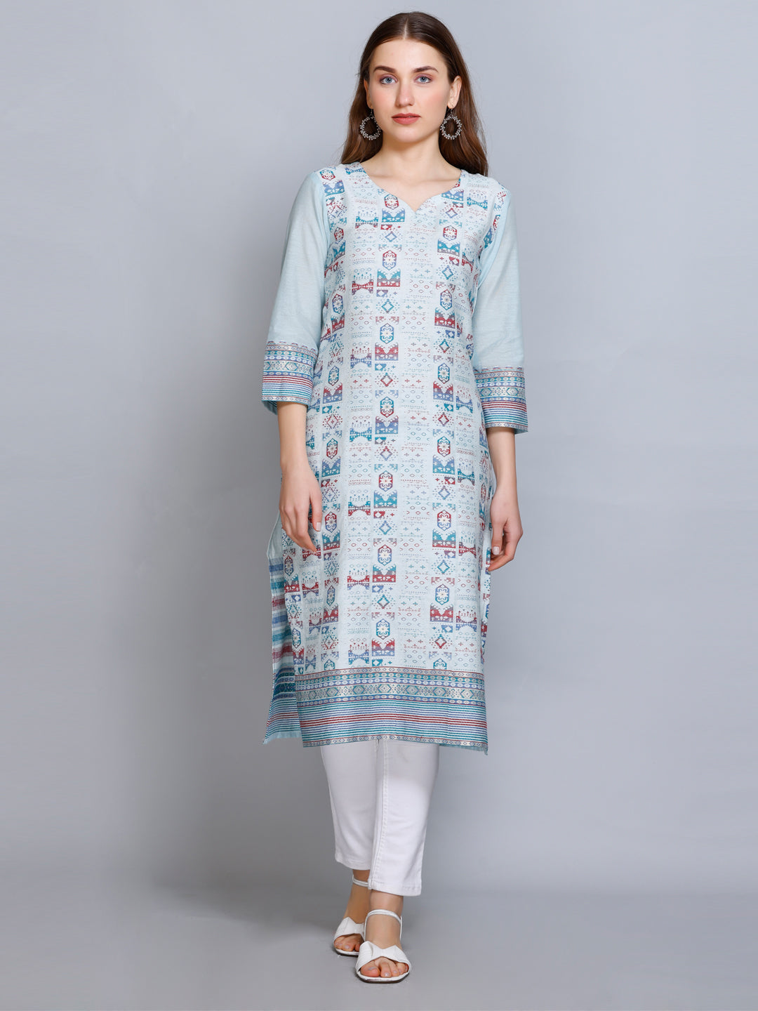 Kidar - Sky Blue Cotton Silk Kurti by Kidar