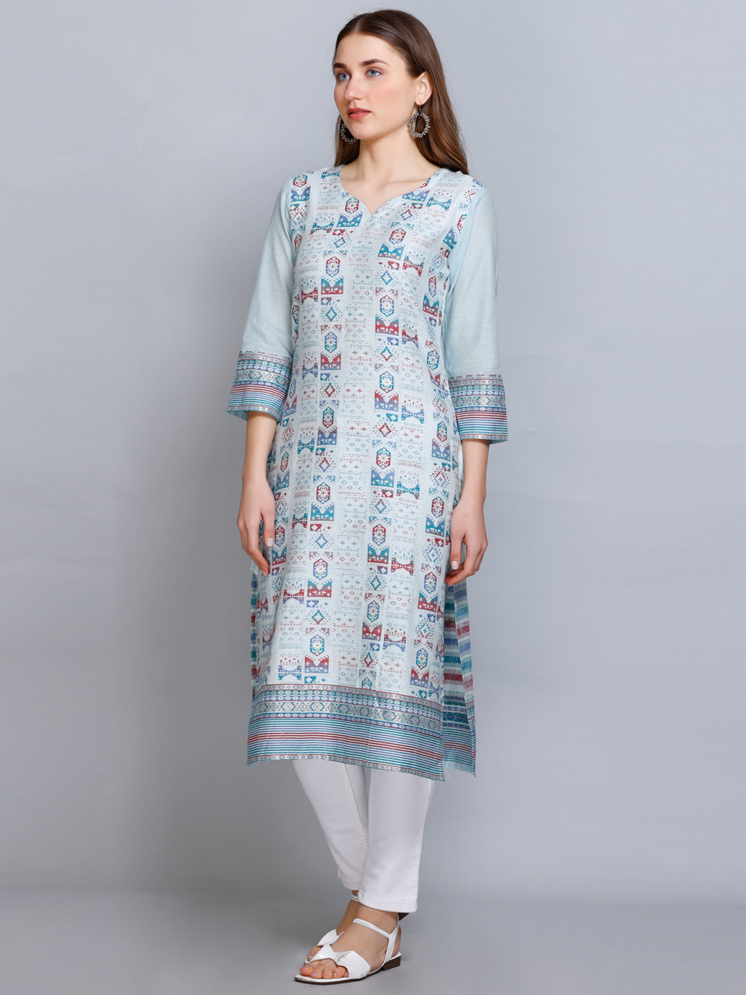 Kidar - Sky Blue Cotton Silk Kurti by Kidar