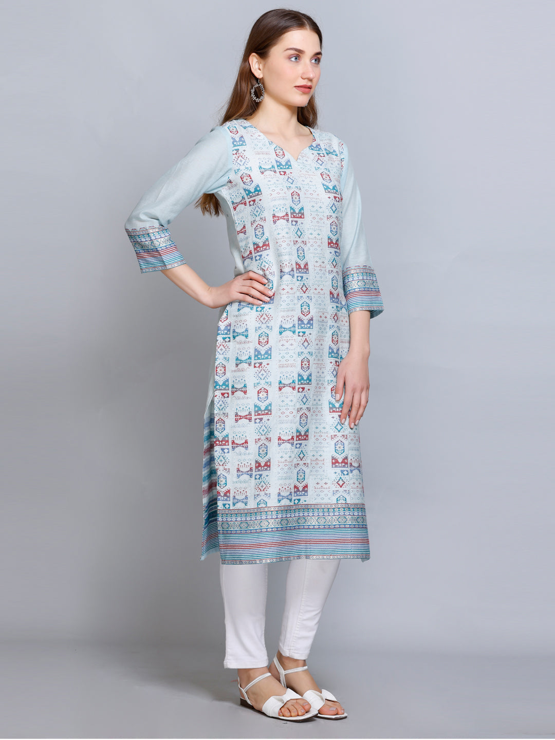 Kidar - Sky Blue Cotton Silk Kurti by Kidar