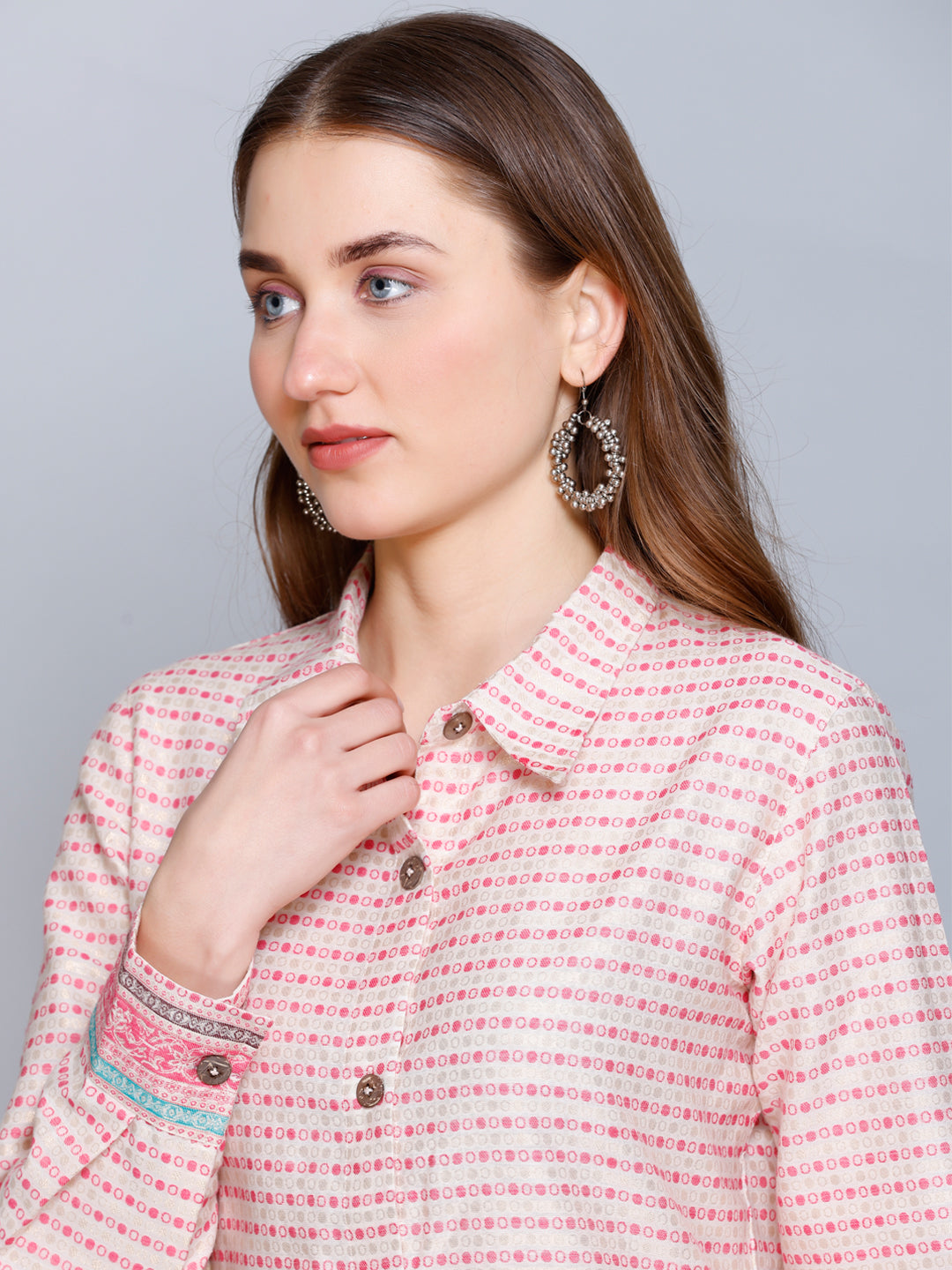 Kidar - Collared Neck Women's Shirt in Printed Cotton Silk