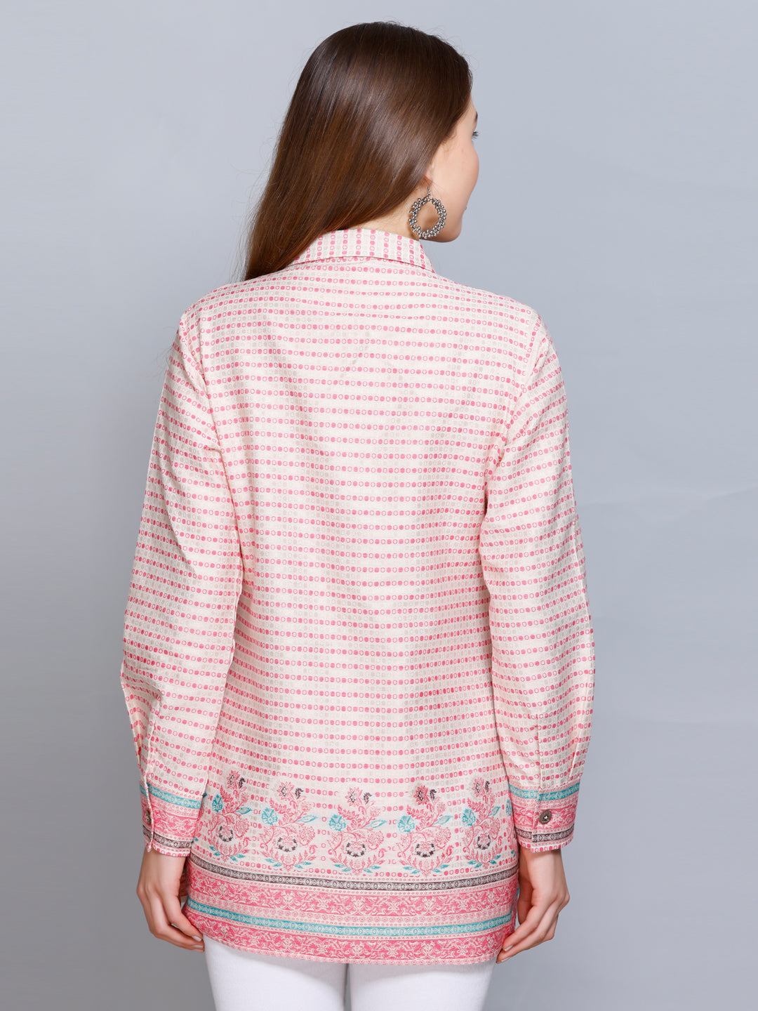 Kidar - Collared Neck Women's Shirt in Printed Cotton Silk