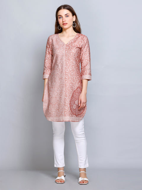 Kidar - Light Coffee V-Neck Cotton Silk Kurti by Kidar