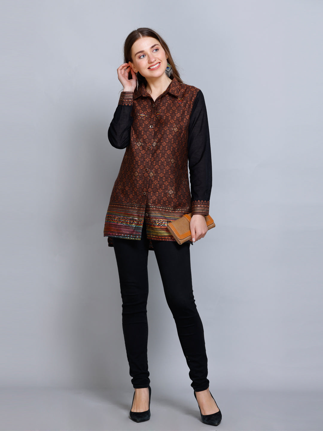 Kidar - Collared Neck Women's Shirt in Printed Cotton Silk