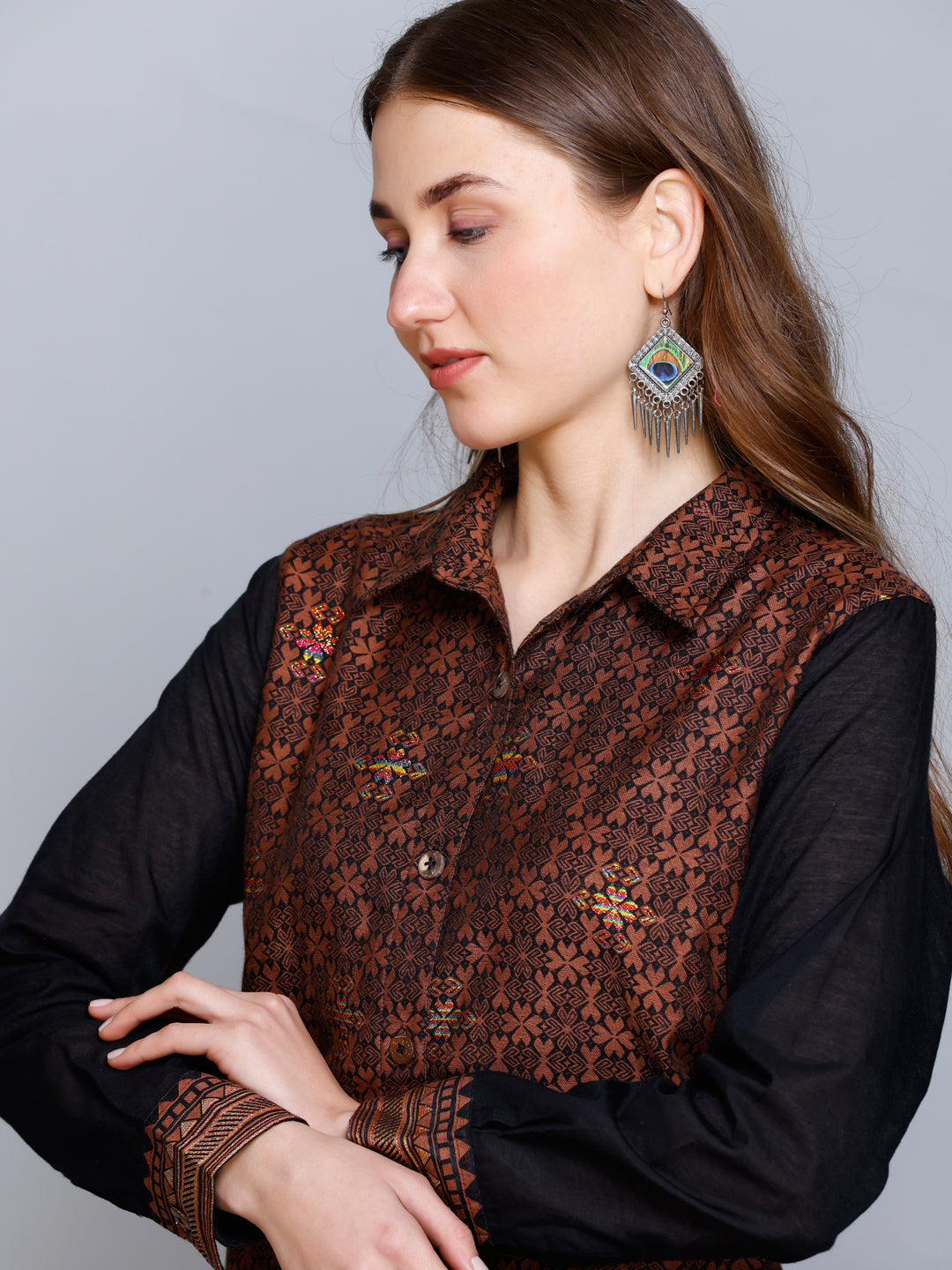 Kidar - Collared Neck Women's Shirt in Printed Cotton Silk