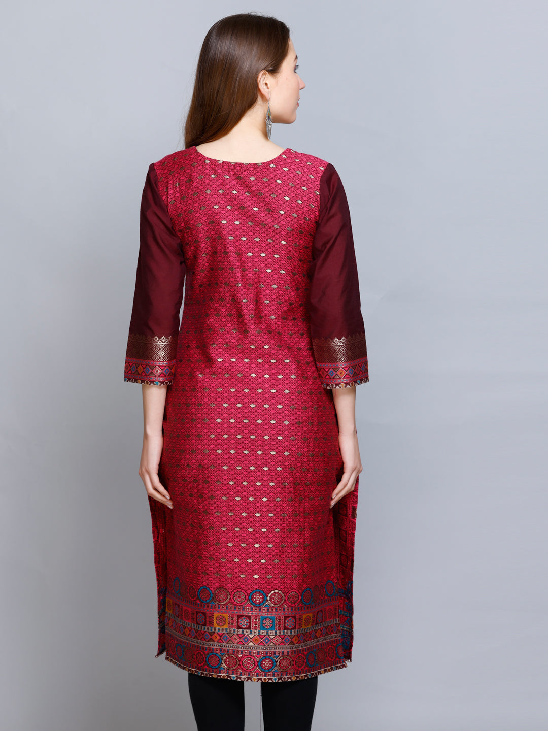 Kidar - Dark Mehroon U-Neck Cotton Silk Kurti by Kidar