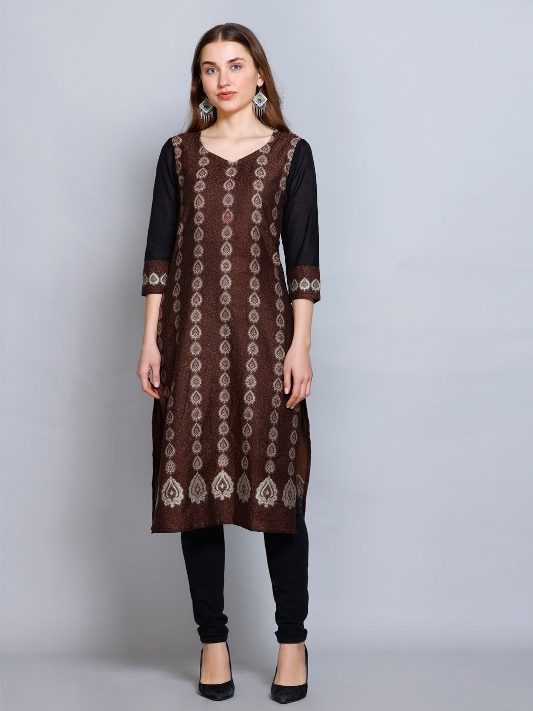 Kidar - Coffee Sweetheart Neck Cotton Silk Kurti by Kidar