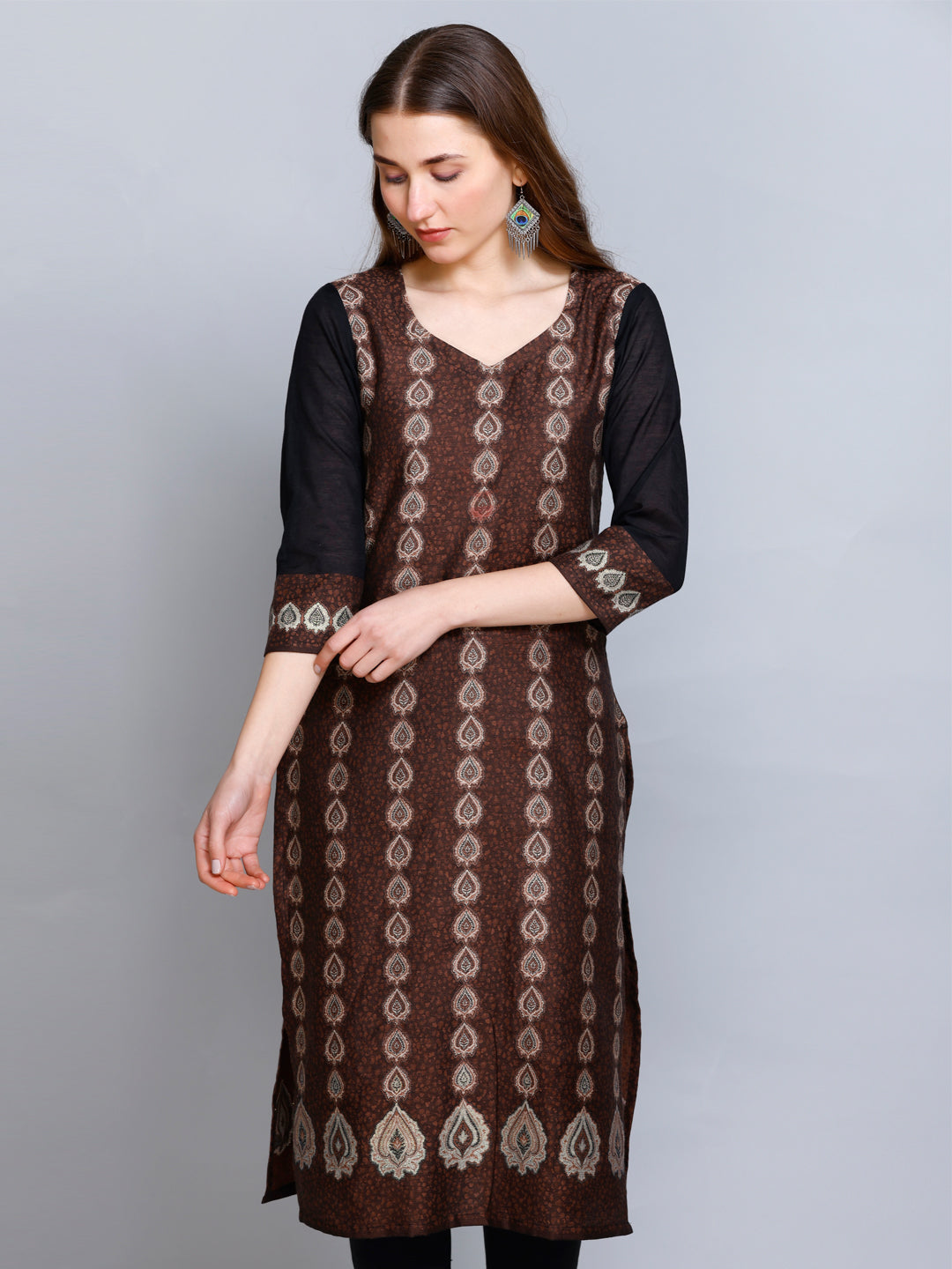 Kidar - Coffee Sweetheart Neck Cotton Silk Kurti by Kidar