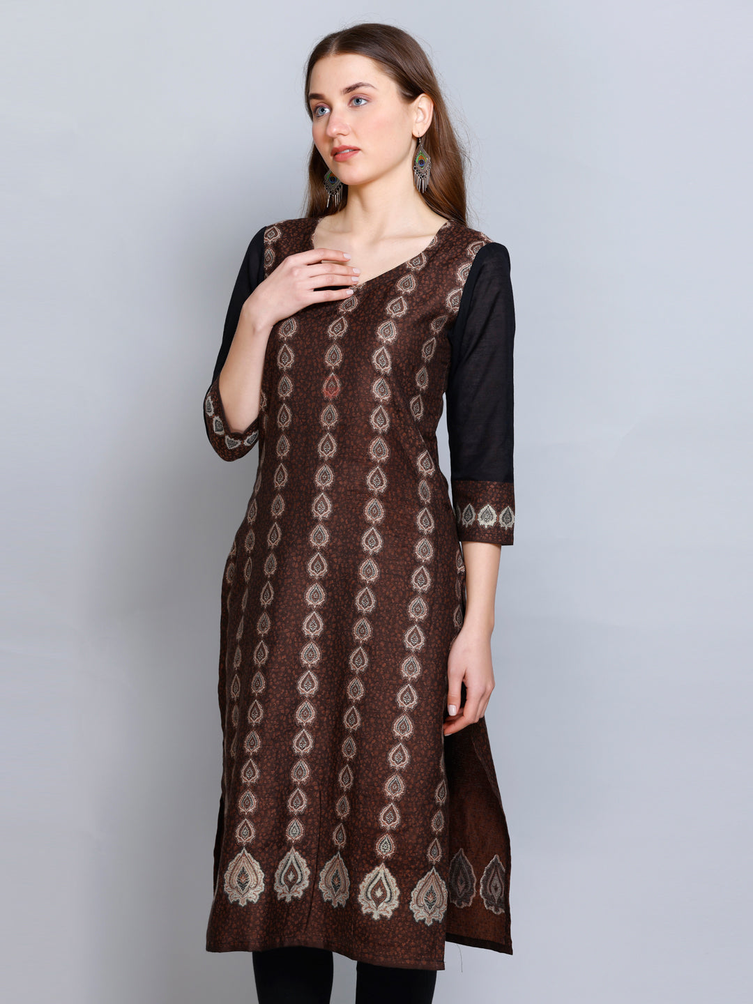 Kidar - Coffee Sweetheart Neck Cotton Silk Kurti by Kidar