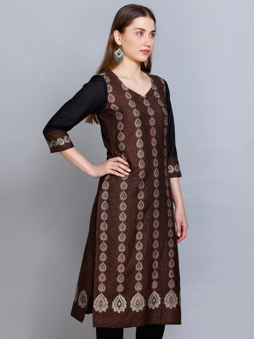 Kidar - Coffee Sweetheart Neck Cotton Silk Kurti by Kidar