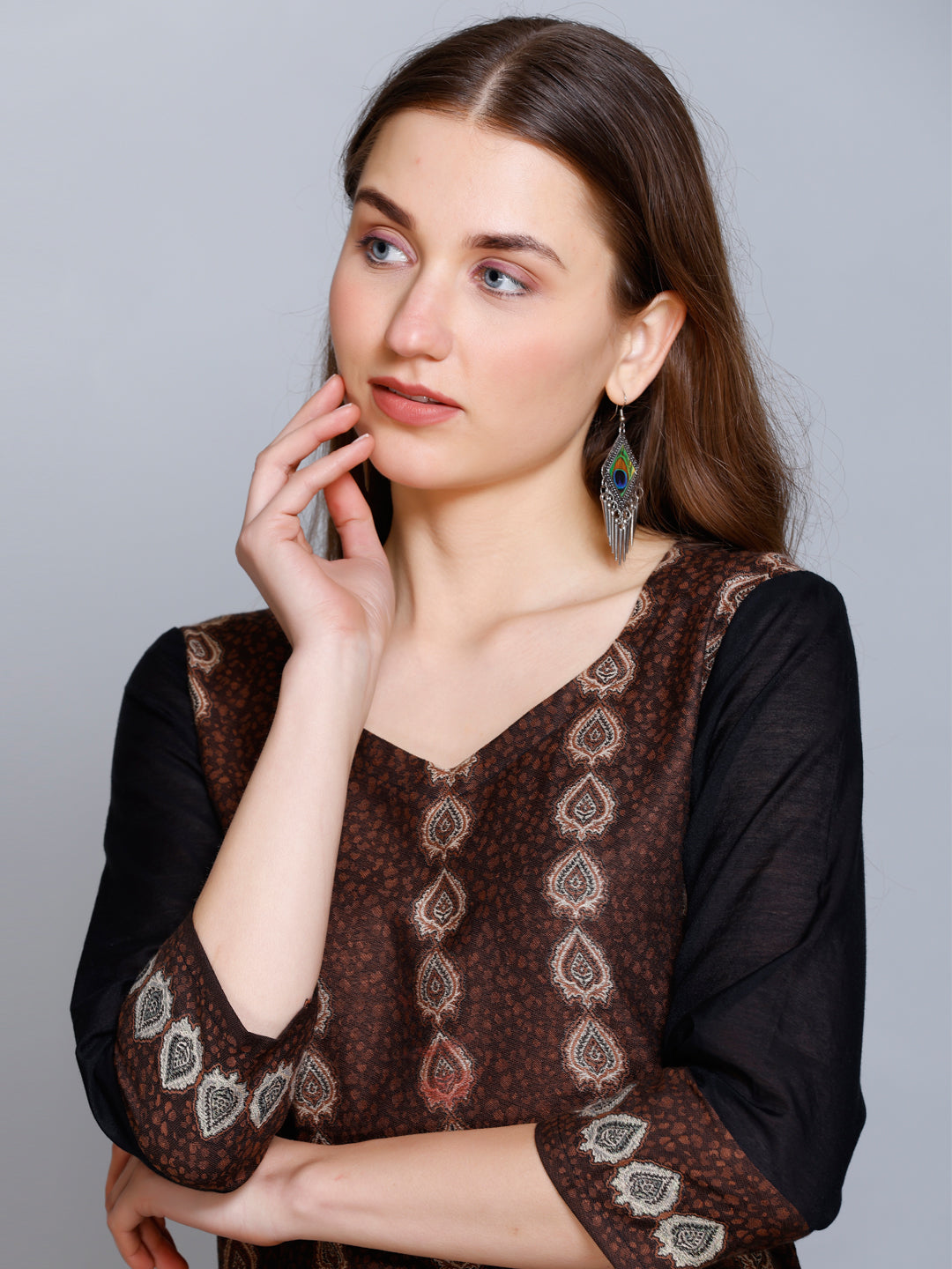 Kidar - Coffee Sweetheart Neck Cotton Silk Kurti by Kidar