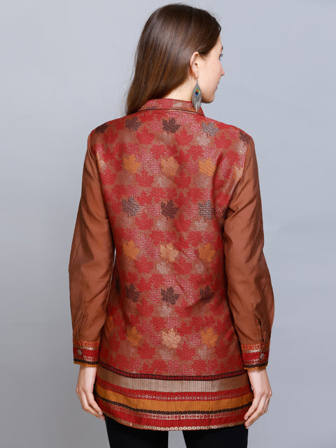 Kidar - Collared  Neck Women's Shirt in Printed Cotton Silk