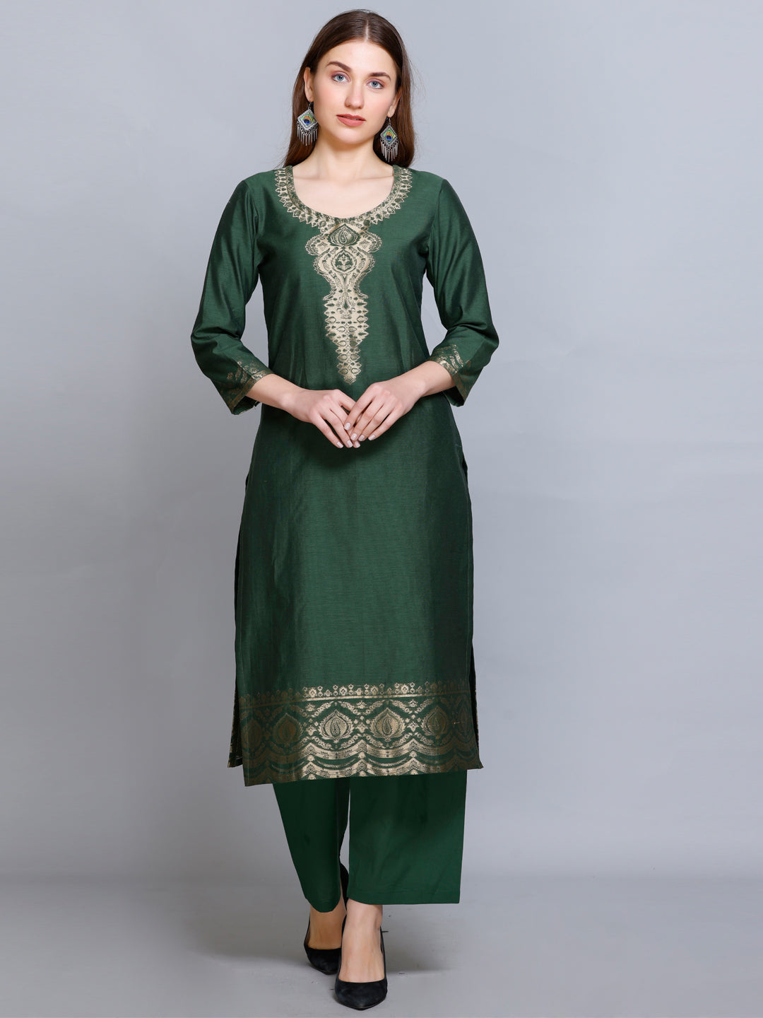 Kidar Floral Printed Kurta with Pants & Dupatta - B. GREEN