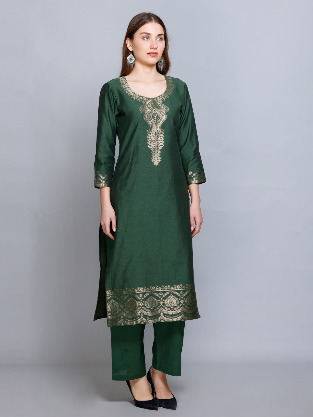 Kidar Floral Printed Kurta with Pants & Dupatta - B. GREEN