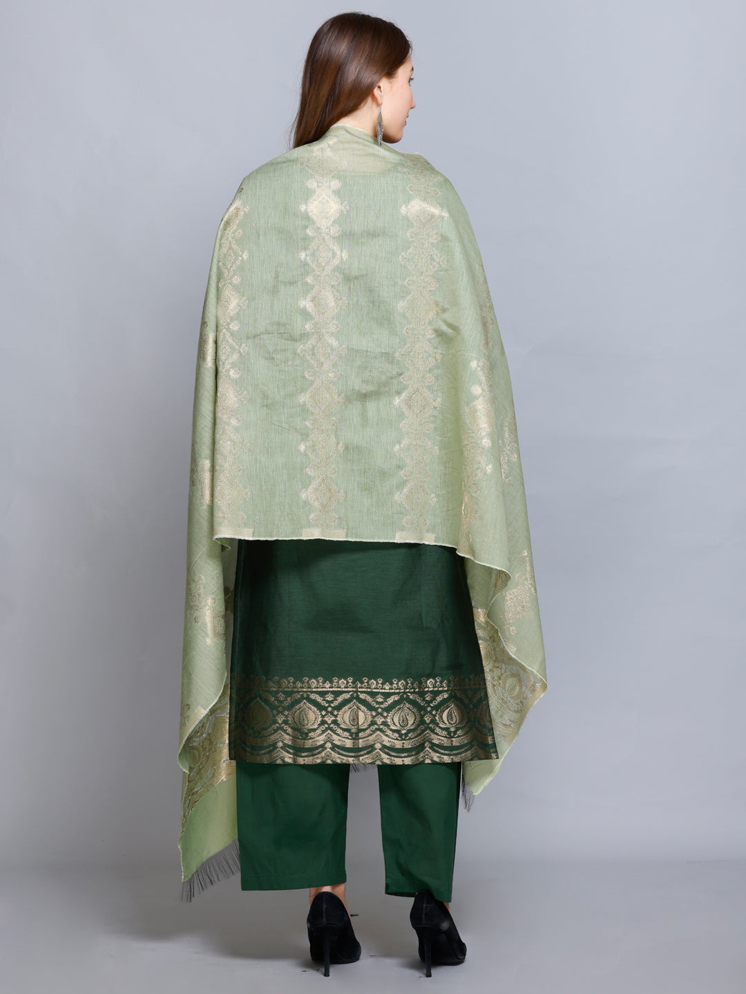 Kidar Floral Printed Kurta with Pants & Dupatta - B. GREEN