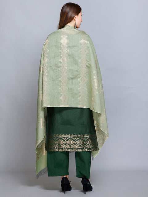 Kidar Floral Weave Kurta with Pants & Dupatta - B. GREEN