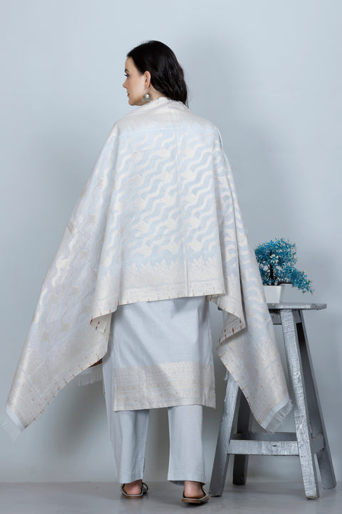 Kidar Ethnic Weave & Embordered Straight Kurta with Pant & Dupatta - WHITE