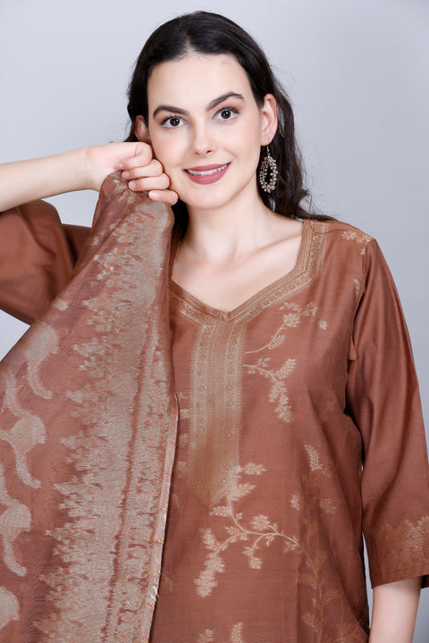 Kidar Ethnic Weave & Embordered Straight Kurta with Pant & Dupatta - MOUSE