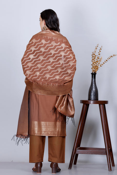 Kidar Ethnic Weave & Embordered Straight Kurta with Pant & Dupatta - MOUSE