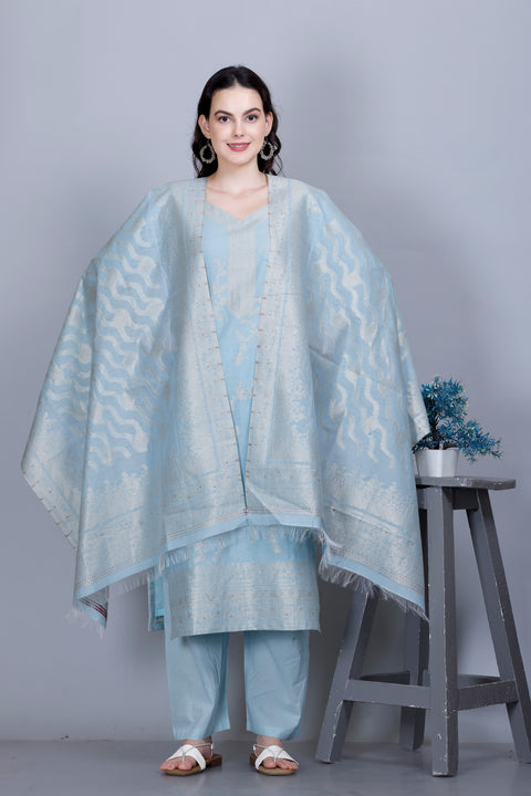 Kidar Ethnic Weave & Embordered Straight Kurta with Pant & Dupatta - SKY BLUE