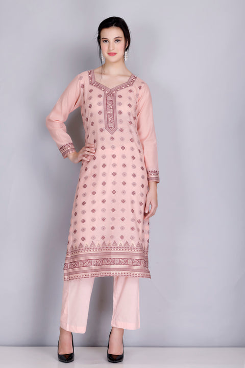 Kidar's Unstitched Cotton Silk Suit In Peach