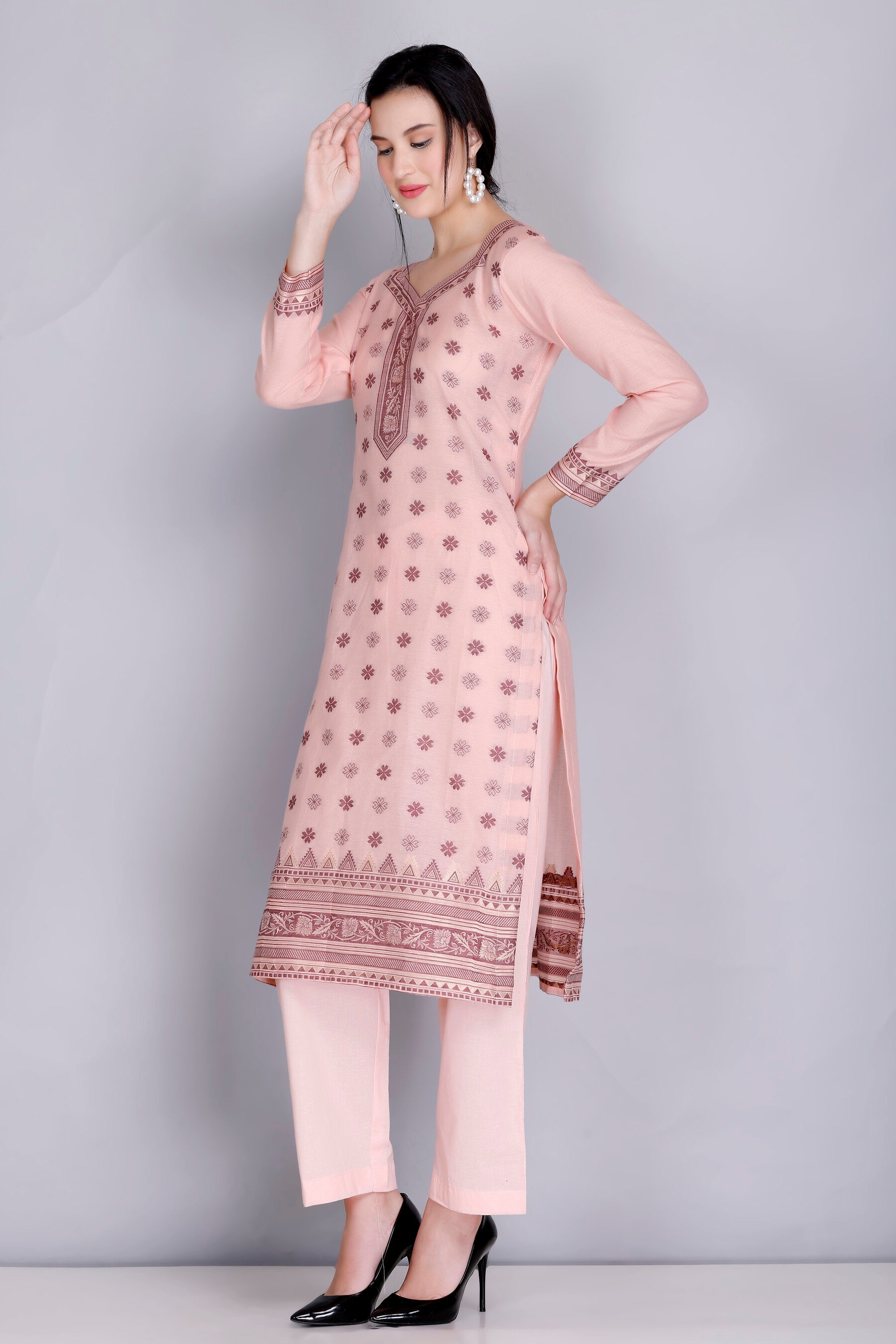 Kidar's Unstitched Cotton Silk Suit In Peach