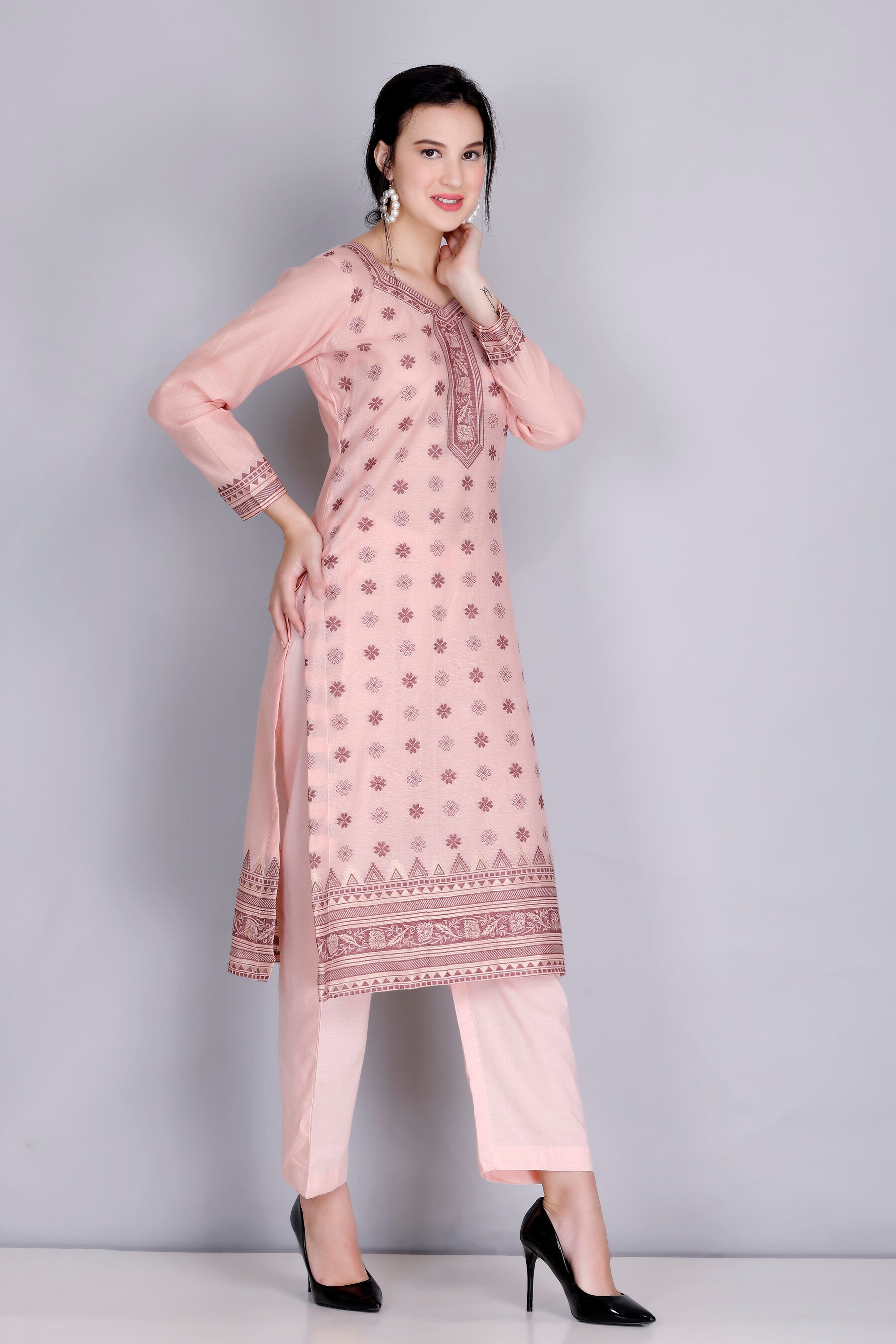 Kidar's Unstitched Cotton Silk Suit In Peach