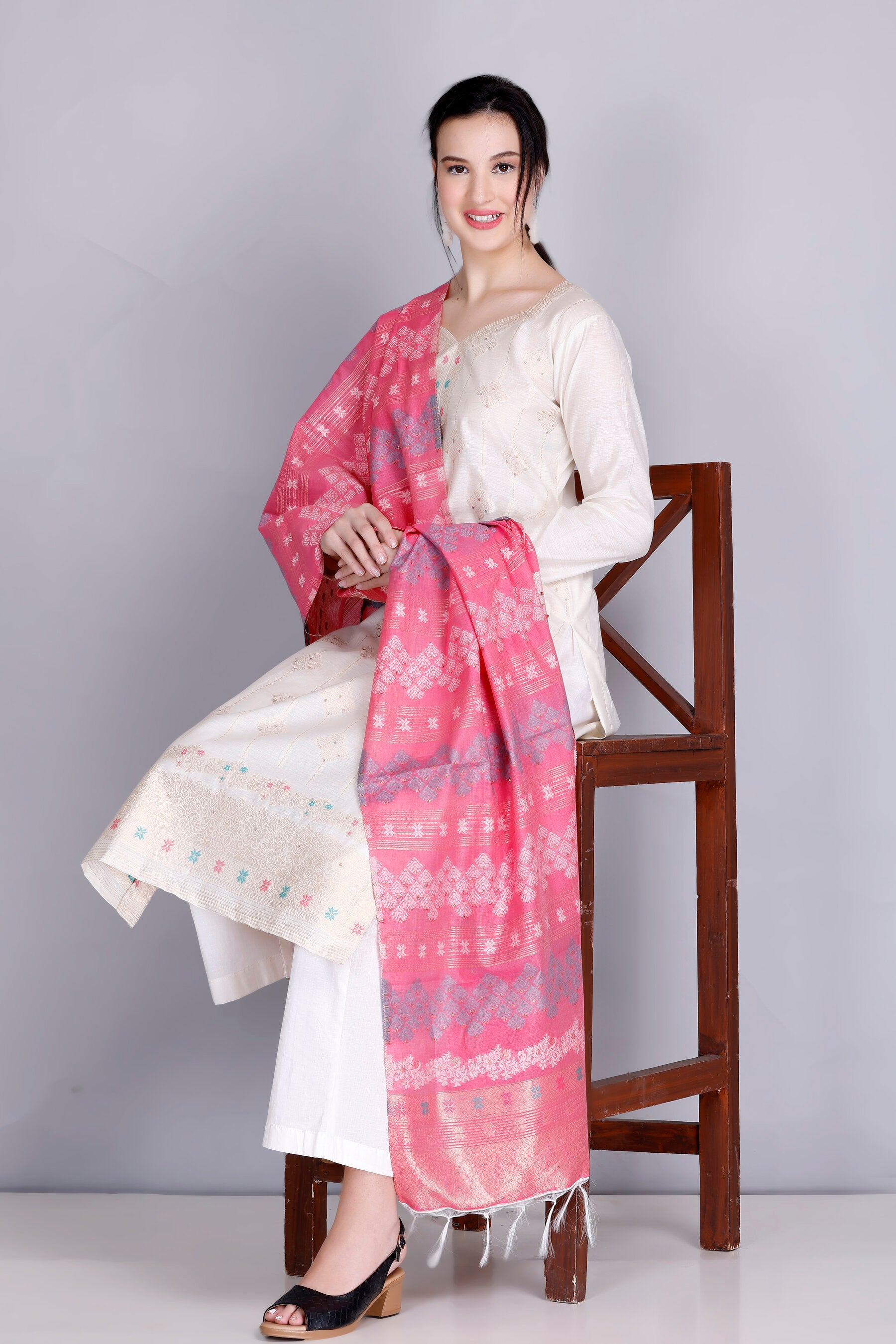 Kidar's Unstitched Cotton Silk Suit In White