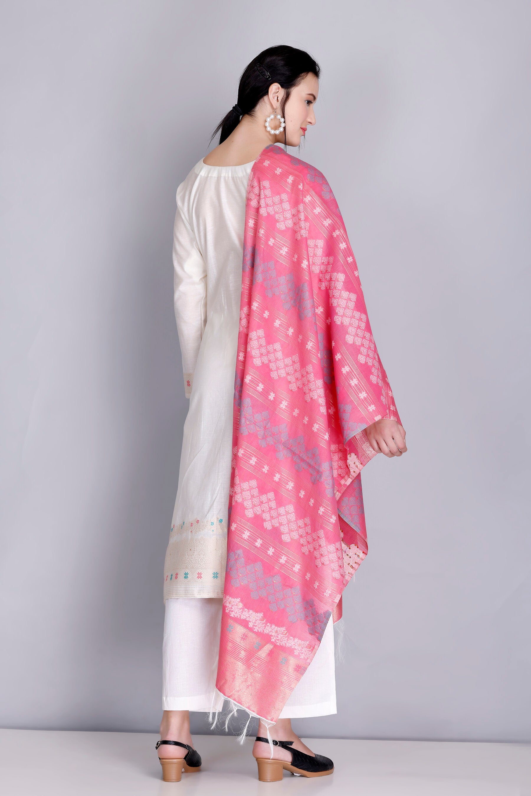 Kidar's Unstitched Cotton Silk Suit In White