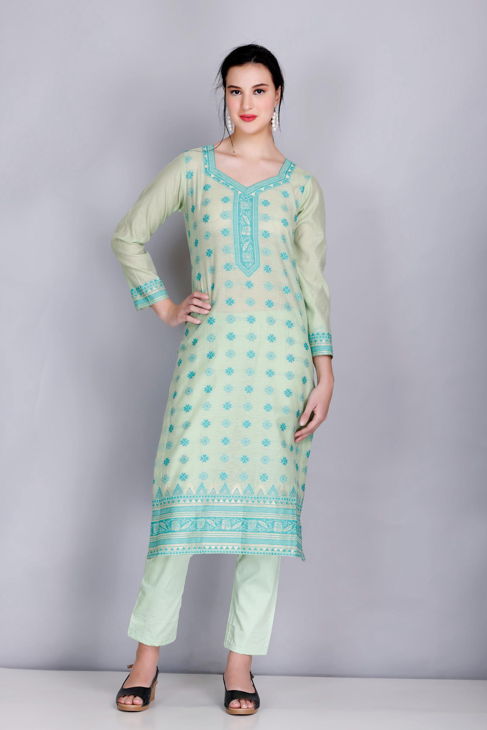 Kidar's Unstitched Cotton Silk Suit In Light Green