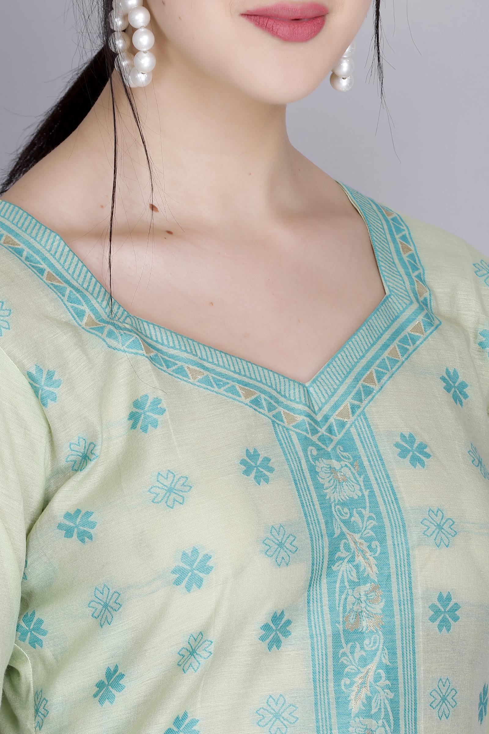 Kidar's Unstitched Cotton Silk Suit In Light Green