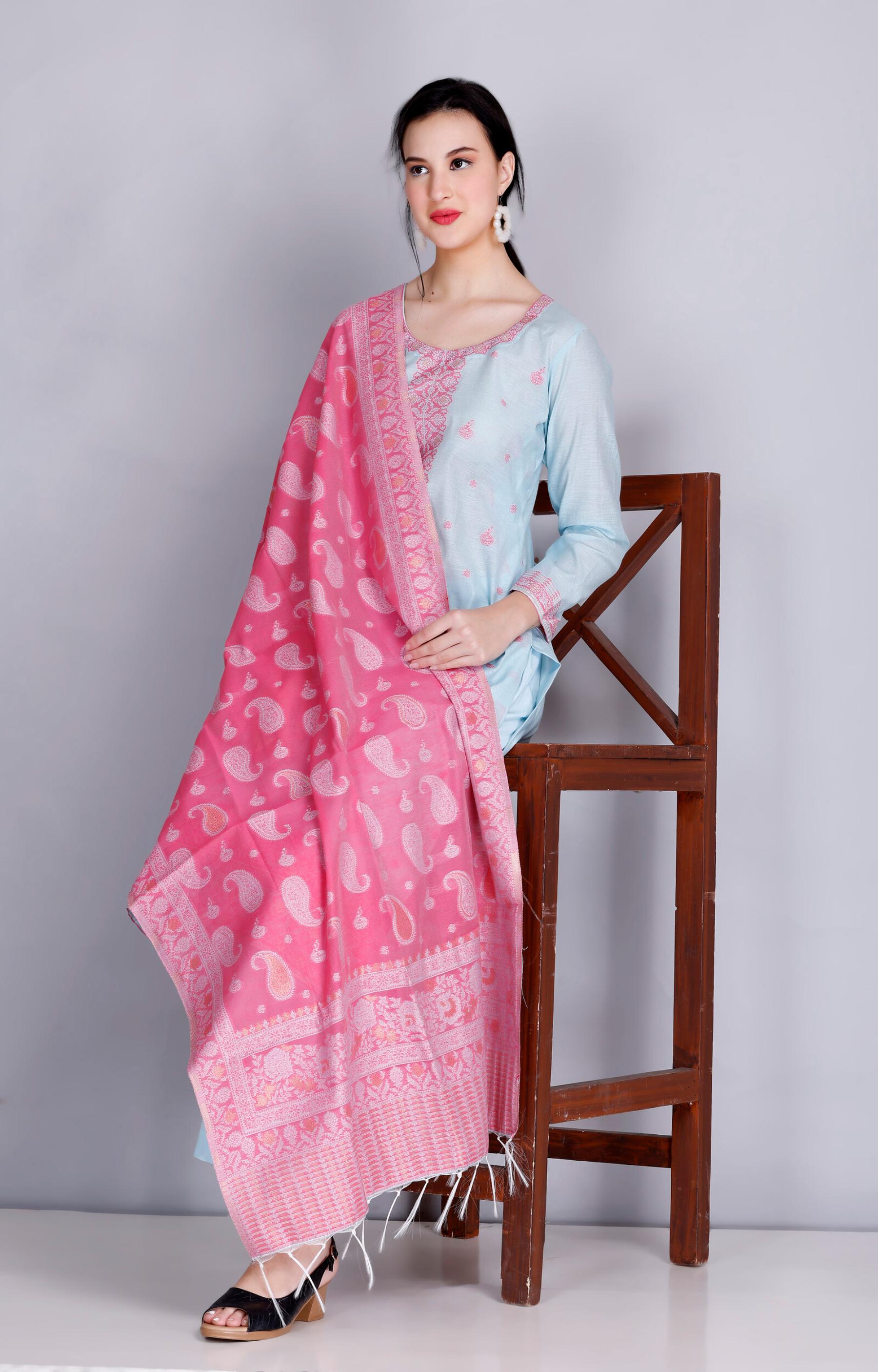 Kidar's Unstitched Cotton Silk Suit In Sky Blue