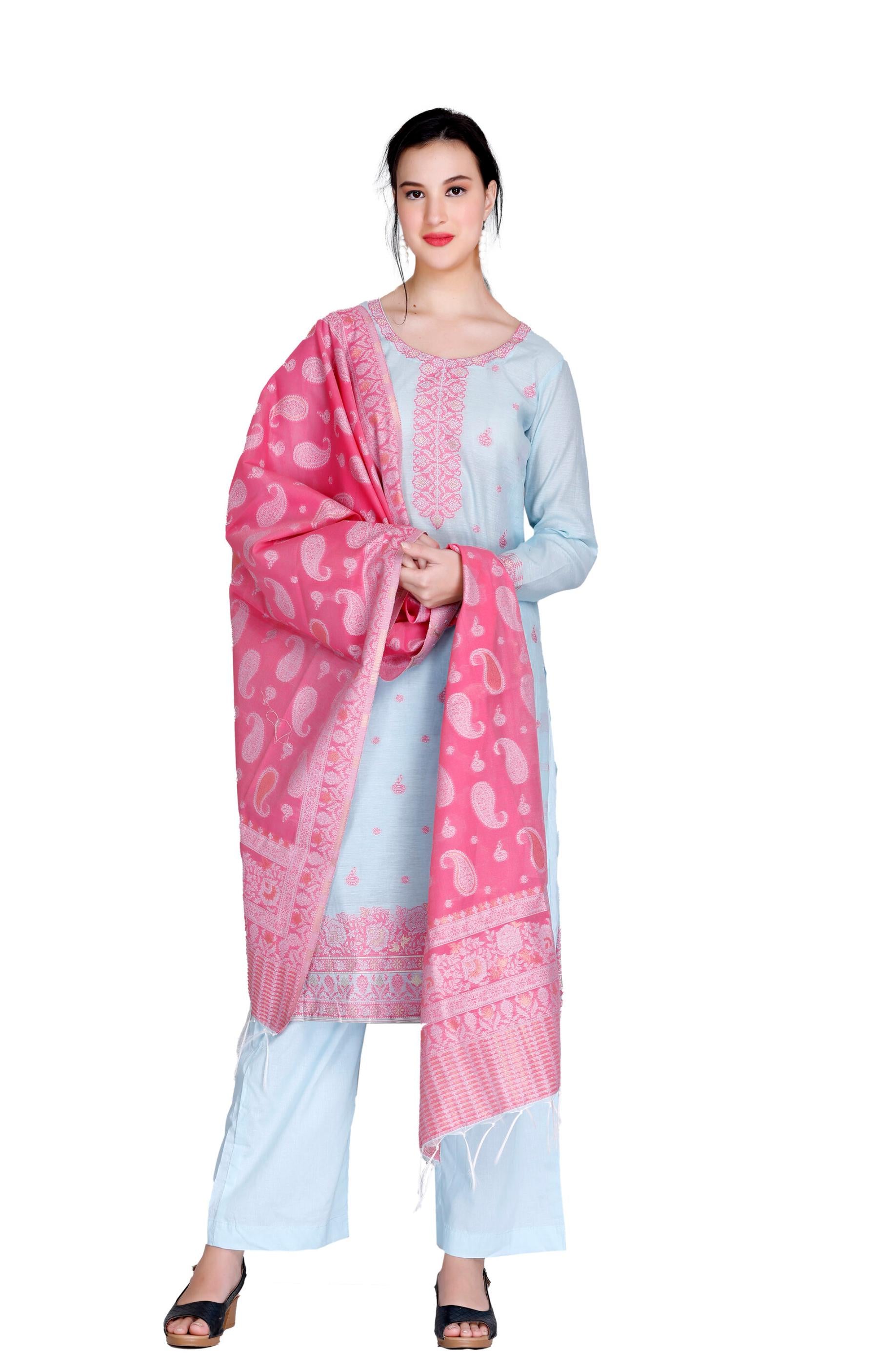 Kidar's Unstitched Cotton Silk Suit In Sky Blue