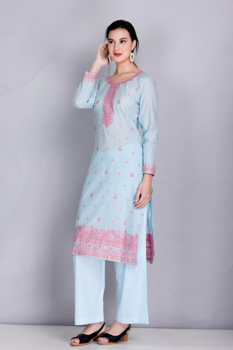 Kidar's Unstitched Cotton Silk Suit In Sky Blue