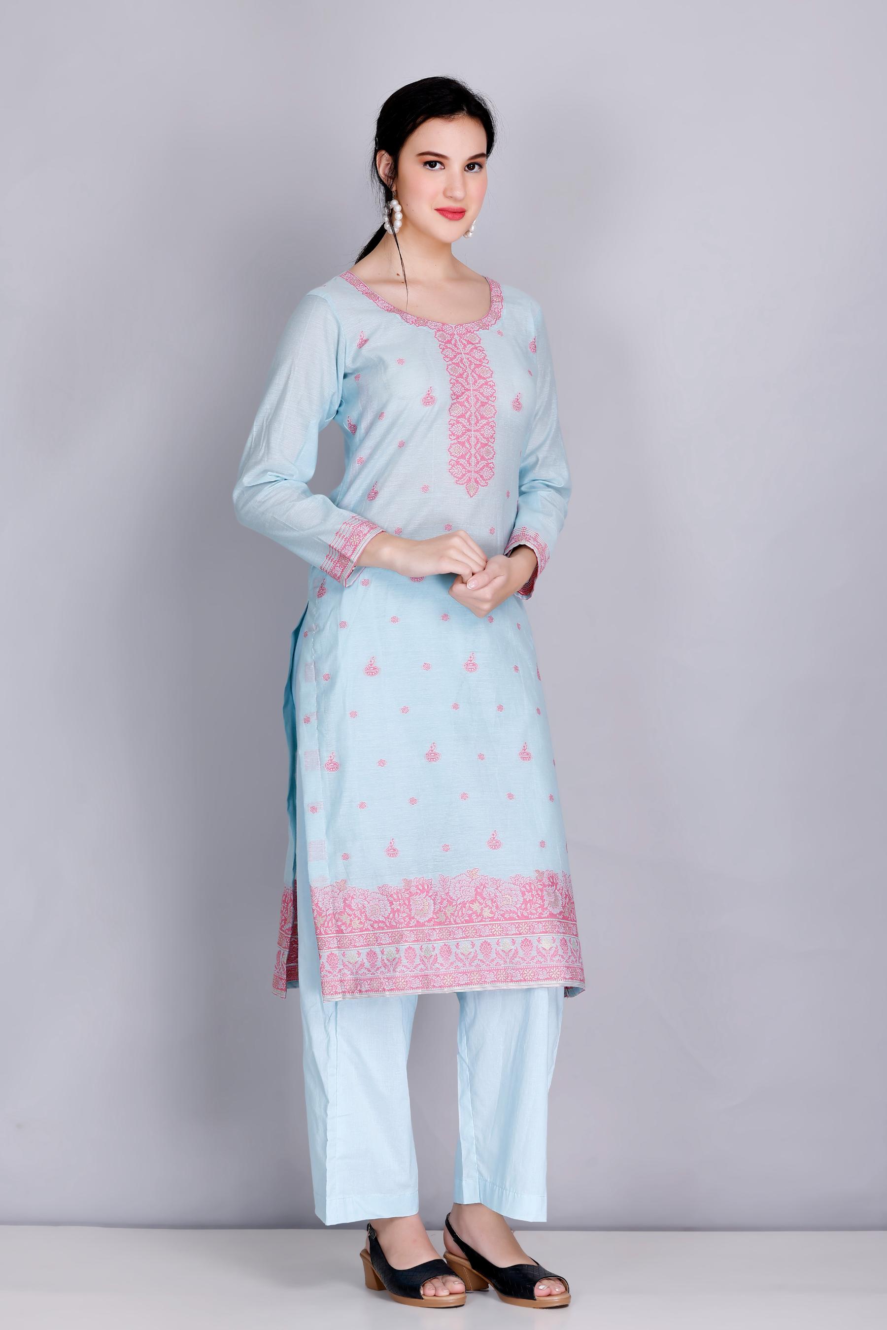 Kidar's Unstitched Cotton Silk Suit In Sky Blue