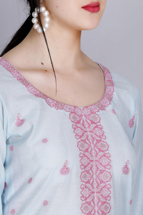Kidar's Unstitched Cotton Silk Suit In Sky Blue