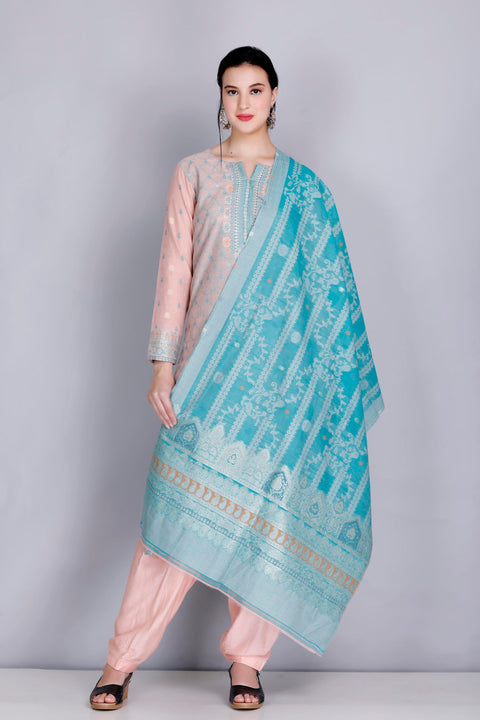 Kidar's Unstitched Cotton Silk Suit in Pink