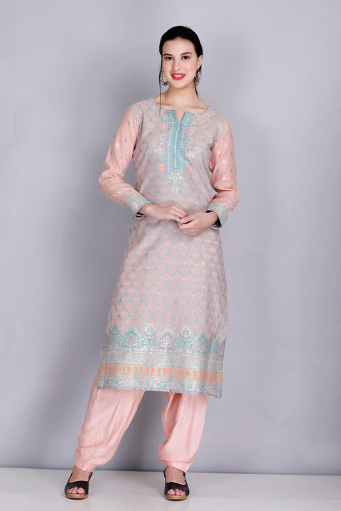 Kidar's Unstitched Cotton Silk Suit in Pink