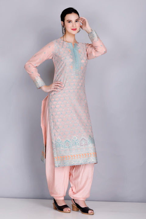 Kidar's Unstitched Cotton Silk Suit in Pink