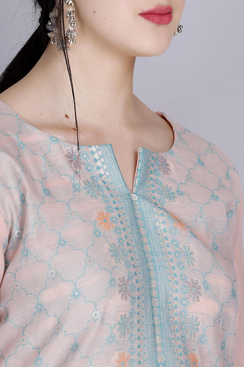 Kidar's Unstitched Cotton Silk Suit in Pink