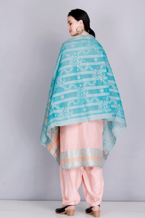 Kidar's Unstitched Cotton Silk Suit in Pink