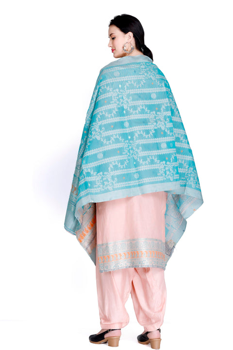 Kidar's Unstitched Cotton Silk Suit in Pink