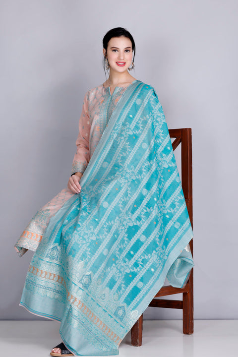 Kidar's Unstitched Cotton Silk Suit in Pink