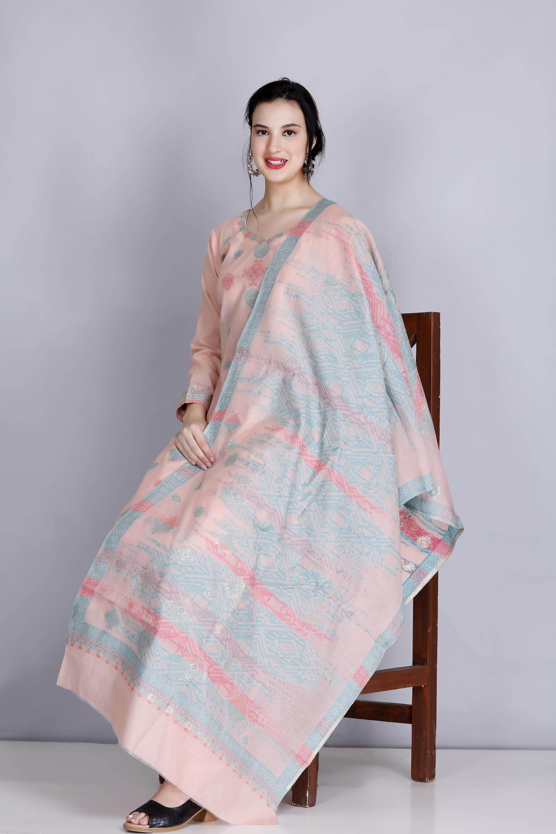 Kidar's Unstitched Cotton Silk Suit in Peach