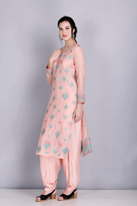 Kidar's Unstitched Cotton Silk Suit in Peach