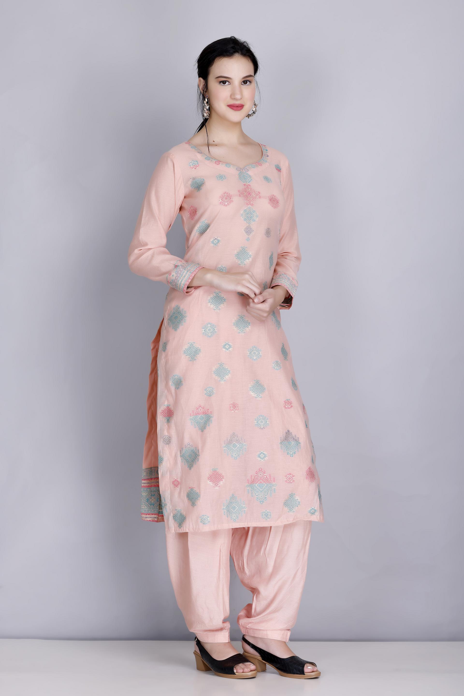 Kidar's Unstitched Cotton Silk Suit in Peach