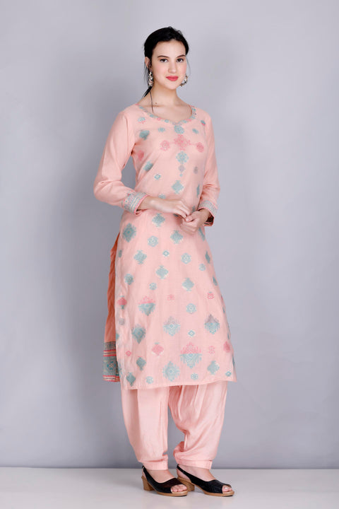 Kidar's Unstitched Cotton Silk Suit in Peach
