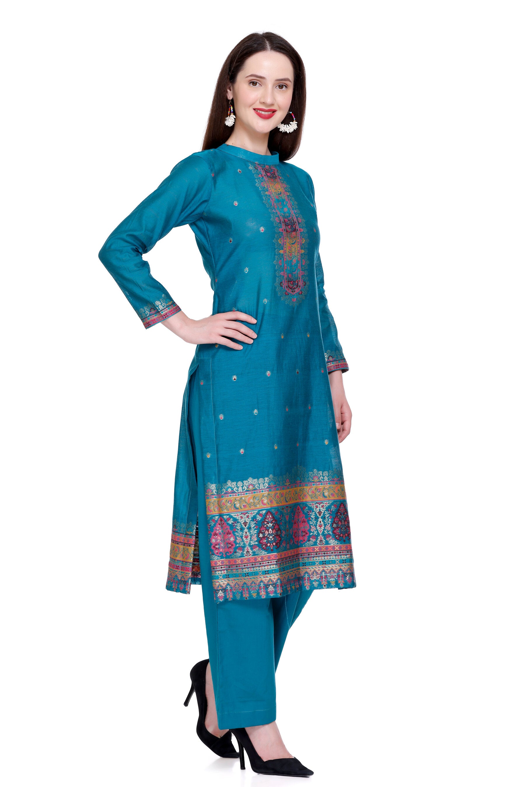 Kidar's Unstitched Cotton Silk Suit in Blue