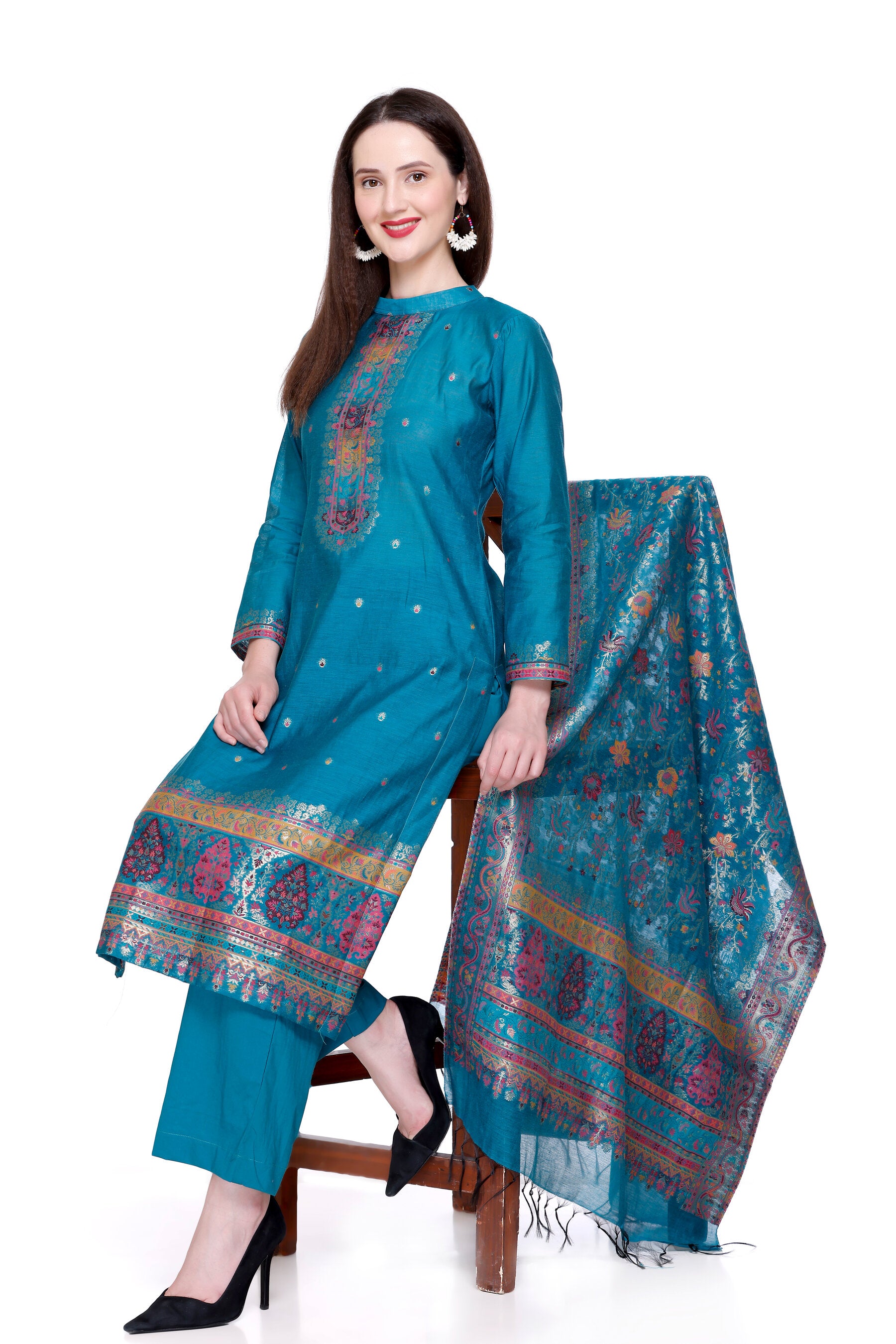 Kidar's Unstitched Cotton Silk Suit in Blue