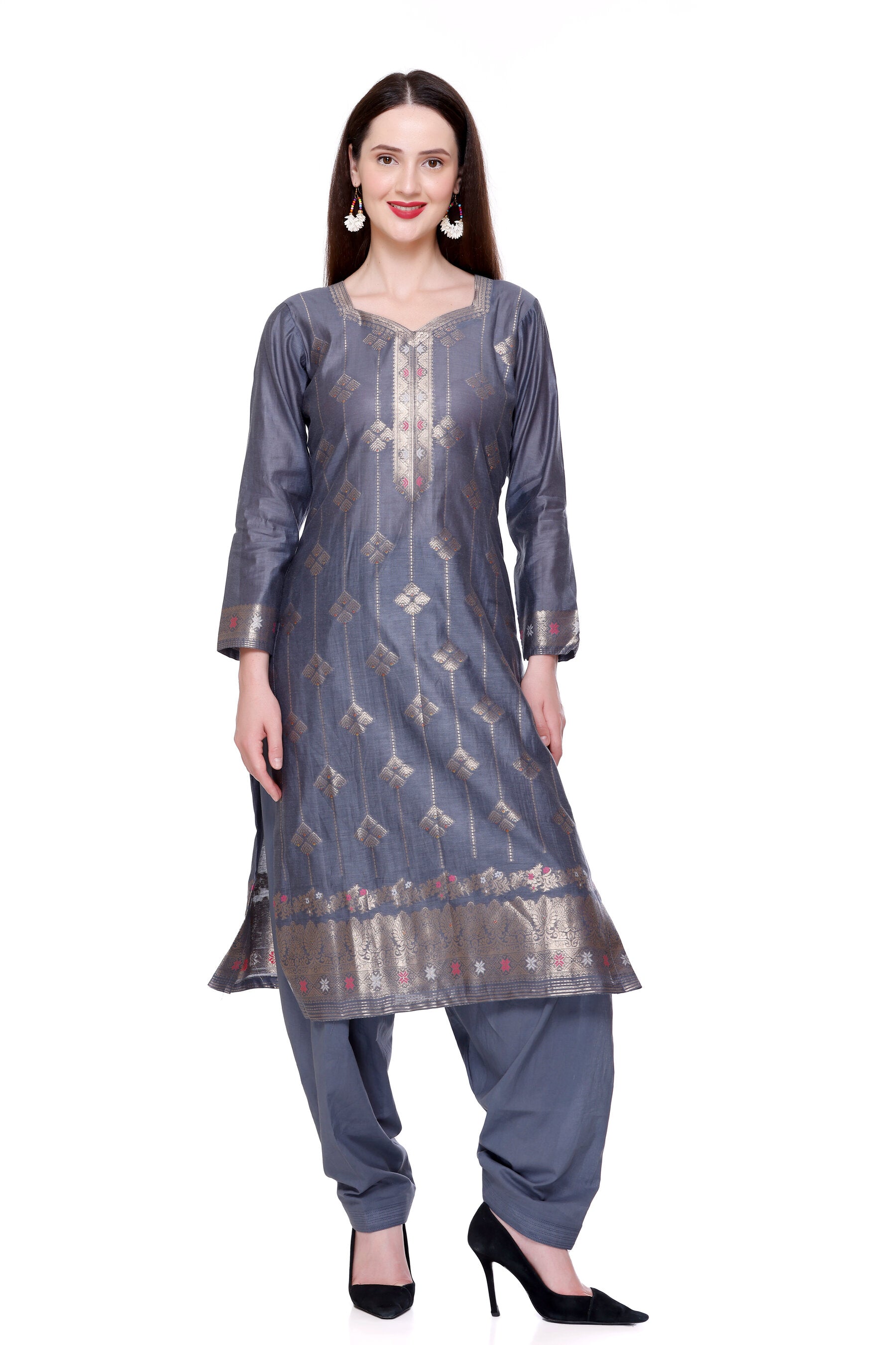 Kidar's Unstitched Cotton Silk Suit In Grey