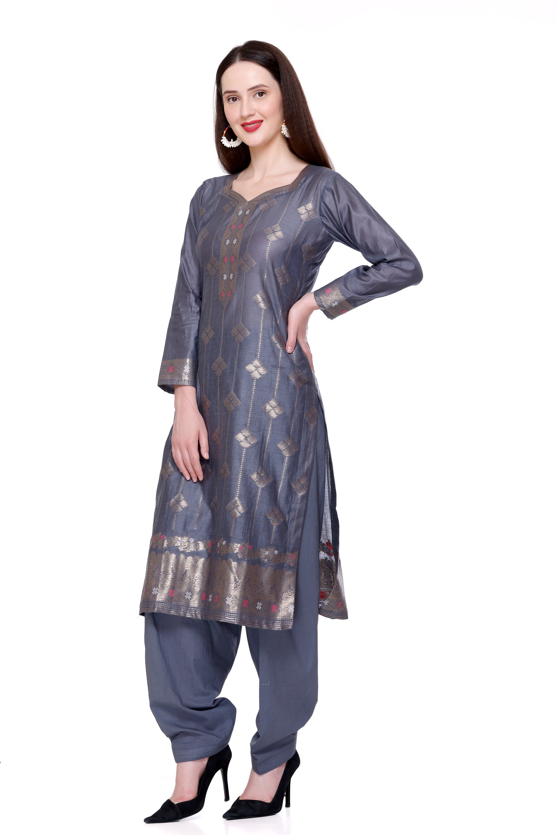 Kidar's Unstitched Cotton Silk Suit In Grey